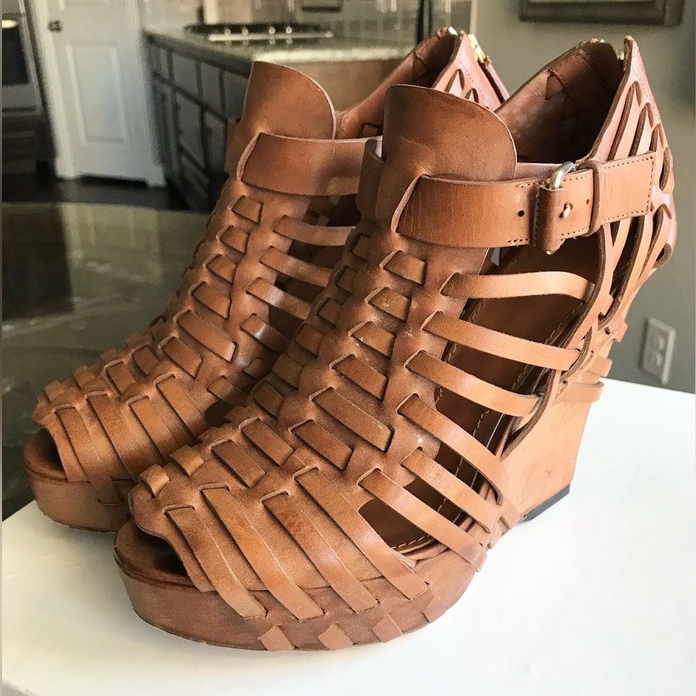 Givenchy Corinne Brown Woven Leather Huarache Sandal Wedge EU Sz 39.5 (US-9.5)
